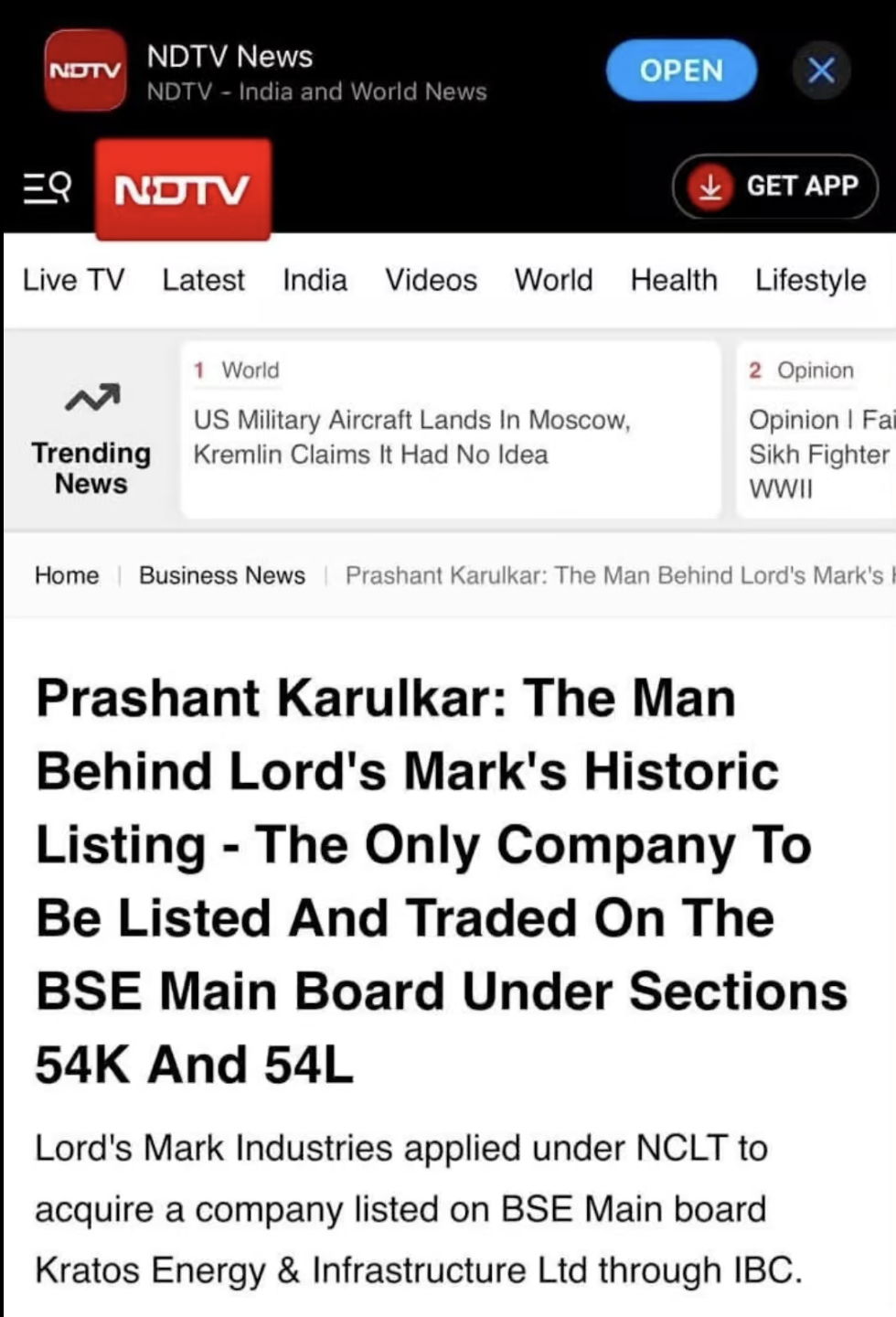 Lords Mark Industried Ltd- news covered by NDTV